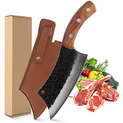 Cuchillo Vikingo martillado ,Cuchillo Carnicero Forjado A Mano Con Vaina ,Cuchillos Chef De Cocina,Acero De Alto Carbono,Aplicar Para El Hogar,Camping,Barbacoa,Restaurante, Corte De Carne.