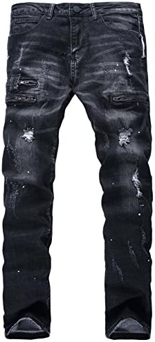 Men's Stretch Straight jeans zipper deco (W28, 01 Black)