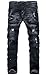 Ric Foster Men's Stretch Straight Jeans Zipper Deco (W34, 01 Black)