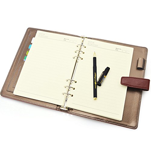 Leather Planner 6 Ring Binder Journal Pu Cover Daily Day Planner Refillable A5 Divider Inserts 2018 2019,lined Undated,164 Lined Beige Pages,8.11x5.5Inches by izBuy (Brown)