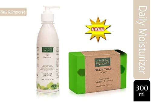 Universal Essence Herbal Moisturizer for Healthy Skin With Shea Butter, Aloe Vera, Tulsi & Jojoba Oil- Paraben Free - Vitamin A, C & E Moisturizing Lotion - 300 ML With Neem Free Tulsi Handmade Soap
