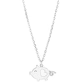 Cute Pig Pendant Necklace 925 Sterling Silver Love Heart Necklaces for Women Nickle Free Animal Pet Adjustable Link Chain Dainty Jewelry for Daughter Niece