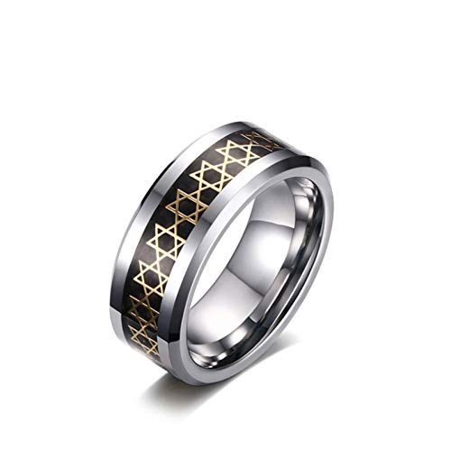 KnSam Star Tungsten Rings Men Carbon Firber Inlaid Male Eternity Band Silver Size 8