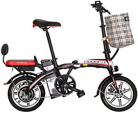 Electric Bikes Electric Bicycle Lithium Battery Folding Electric Bicycle Adult Bicycle Battery Car Small Electric Car,Power Life 50km (Color : Red, Size : 123 * 30 * 93cm)