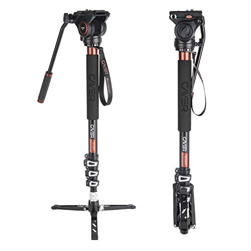 Video Monopod, Cayer FP34 71 inch Aluminum Telescopic Camera Monopod with Fluid Head and 3-Leg Tripod Base for DSLR Video Cameras Camcorders, Supporting up to 13.2lbs