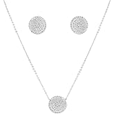 Lavencious CZ Paved Round Circle Shape Pendant Necklace and Cluster Earrings Jewelry Set for Women