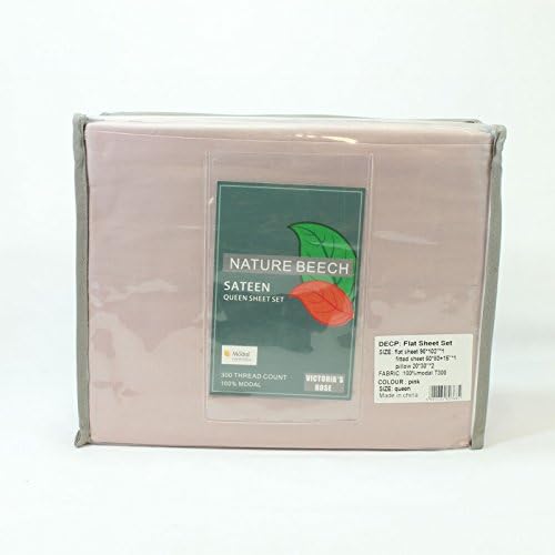 Top Quality Wrinkle Free Four-Piece Bedding Sheet Set Premium Brand Nature Beech 100% Modal Sateen, Includes: 1 Fitted Sheet, 1 Flat Sheet, 2 Pillowcases, Queen Size, Peach Pink Color, .