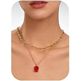 VANGETIMI Gold Layered Pendant Necklaces for Women 14k Gold Plated Crystal Choker Necklace Paperclip Rhinestone Necklace Party Prom Jewelry