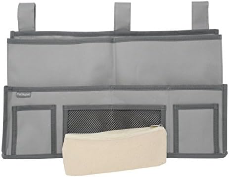 PreOkupied Bedside Caddy Hanging Storage Organizer Butler Bag with 11 Pockets, Gray Polyester 600D Fabric, Complete with Beige/Cream Pencil Case