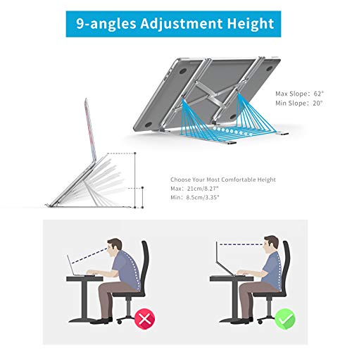 cshare Adjustable Laptop Stand for Desk, Portable Computer Stand for Laptop Riser Mount Compatible with MacBook Pro Mac Air Chromebook Dell HP 7-17 Inch Notebook Stands Holder