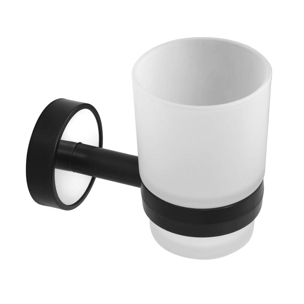 Kapitan Optimo Toothbrush Holder Wall Mounted, Self Adhesive or Screw Mounting, Stainless Steel with black ABS Plastic, Frosted Glass Tumbler, Made in EU, 20 Years Warranty