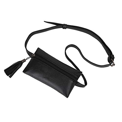 Sunshinehomely Fashion Women Girls Pure Color Tassel Leather Waist Pack Bags Handbag Messenger Shoulder Bag Chest Bag (Black)