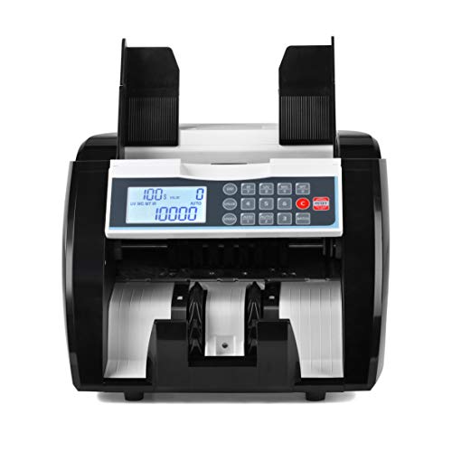 Bill Counter UV/MG/IR/DD Detection Money Counter Selected Single Denomination to Calculate Total Value for US Dollar Cash Counting Machine Banknote Counter Currency Counter (Black+LCD Display)