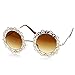 zeroUV Womens Fashion Metal Cut-Out Lace Circle Round Sunglasses (Gold Amber)