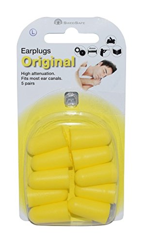 SwedSafe Ear Plugs Hearing Protection 37dB - Perfect for Sleeping Concerts or Work - Soft Foam Earplugs 5 pairs - Large Yellow