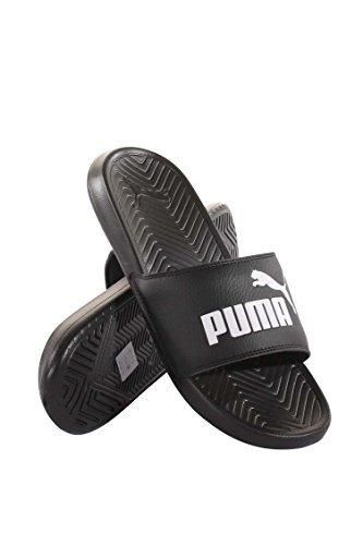 PUMA Men's Popcat Slide Sandal, Black/Black/White, 10 M US