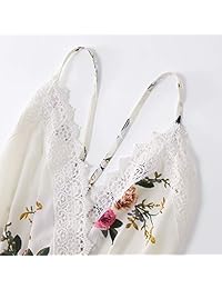 Yaffi Mamá y yo a juego Mono Trajes de Gasa Encaje Floral Impreso Spaghetti Correa V Cuello Pelele Blanco