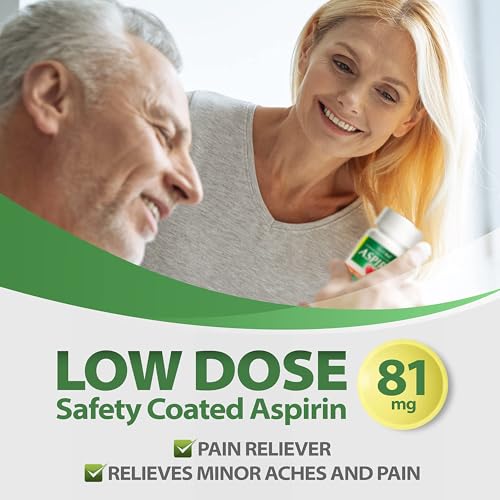 HealthA2Z® Aspirin 81 mg | Low Strength | Enteric Coated | Pain Relief | Reduces Minor Aches Muscle Pain & Cramps | Fever Reducer | Reduces Headache (300 Counts)