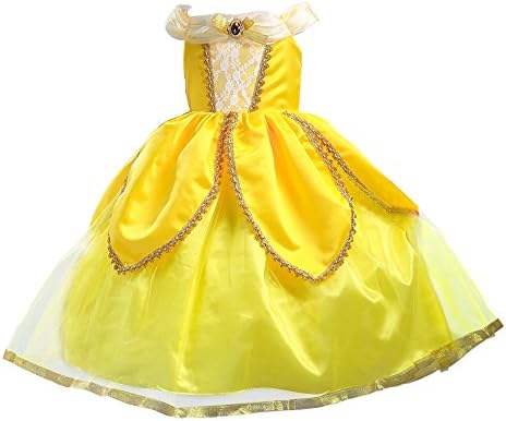 Yaphets Mall Princess Belle Costume Deluxe Party Fancy Dress Up for Girls With Tiara, Wand and Sleeves (4-5 (110cm))