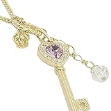 New Korea Purple Crystal Heart Gold Royal Crown Key Pendant Necklace Chain