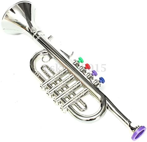 MAZIMARK-Emulational Trumpet Bugle Horn Developmental Children's Toy Gift Stage Props (Silver)