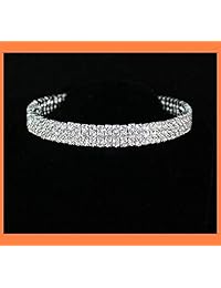 Janefashions N175s - Gargantilla de cristal austriaco transparente de 3 filas, collar para danza, fiesta, boda, baile, graduación, color plateado