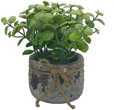 ChosenTech Artificial Fake Plants Includes Stone Ceramic Receptacle Tub, Plastic Plants with Hemp Rope Bow-tie Ceramics Vase for Gift, Arrangements Bridal, Home, Bedroom, Floor, Garden, Office, Wedding, Party & Decor (Thick leaves)