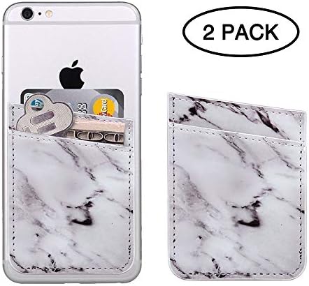 Two Cell Phone Stick On Wallet, ClarksZone Marble Credit Card Holder Phone Pocket PU Leather Pouch 3M Adhesive Sticker on iPhone Samsung Galaxy Android Smartphones, White