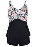 Septangle Womens Two Pieces Front Crossover Tankini Top Swimwear with Boyshorts Bottom Swimsuit