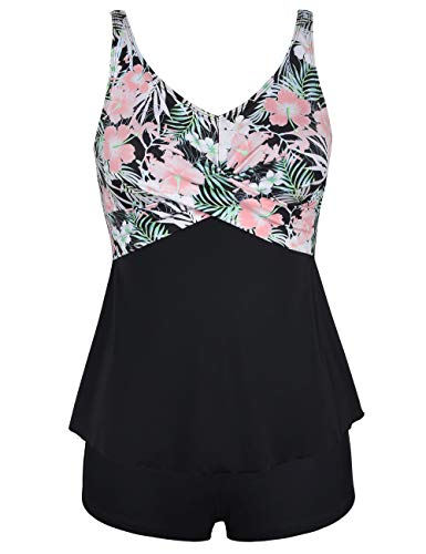 Septangle Womens Two Pieces Front Crossover Tankini Top Swimwear with Boyshorts Bottom Swimsuit