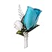 Angel Isabella Elegant Sapphire Blue and Ivory Rose Boutonniere with Silver Embellishments and Ribbon Wrap