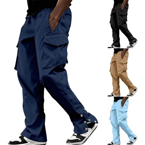 Cargo Trousers for Men Plain Work Pants Casual Lightweight Work Trousers Classic Durable Cargo Pants Oversize Jogging Bottoms with Multiple Pockets for Indoor Outdoor (01-1-Navy, XXXL)