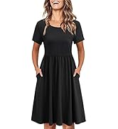 KILIG Women Summer Short Sleeve Round Neck Casual Striped T Shirt Midi Dress with Pockets