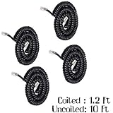 Telephone Phone Handset Cable Cord,Uvital Coiled Length 1.2 to 10 Feet Uncoiled Landline Phone Handset Cable Cord RJ9/RJ10/RJ22 4P4C(Black,4 PCS)