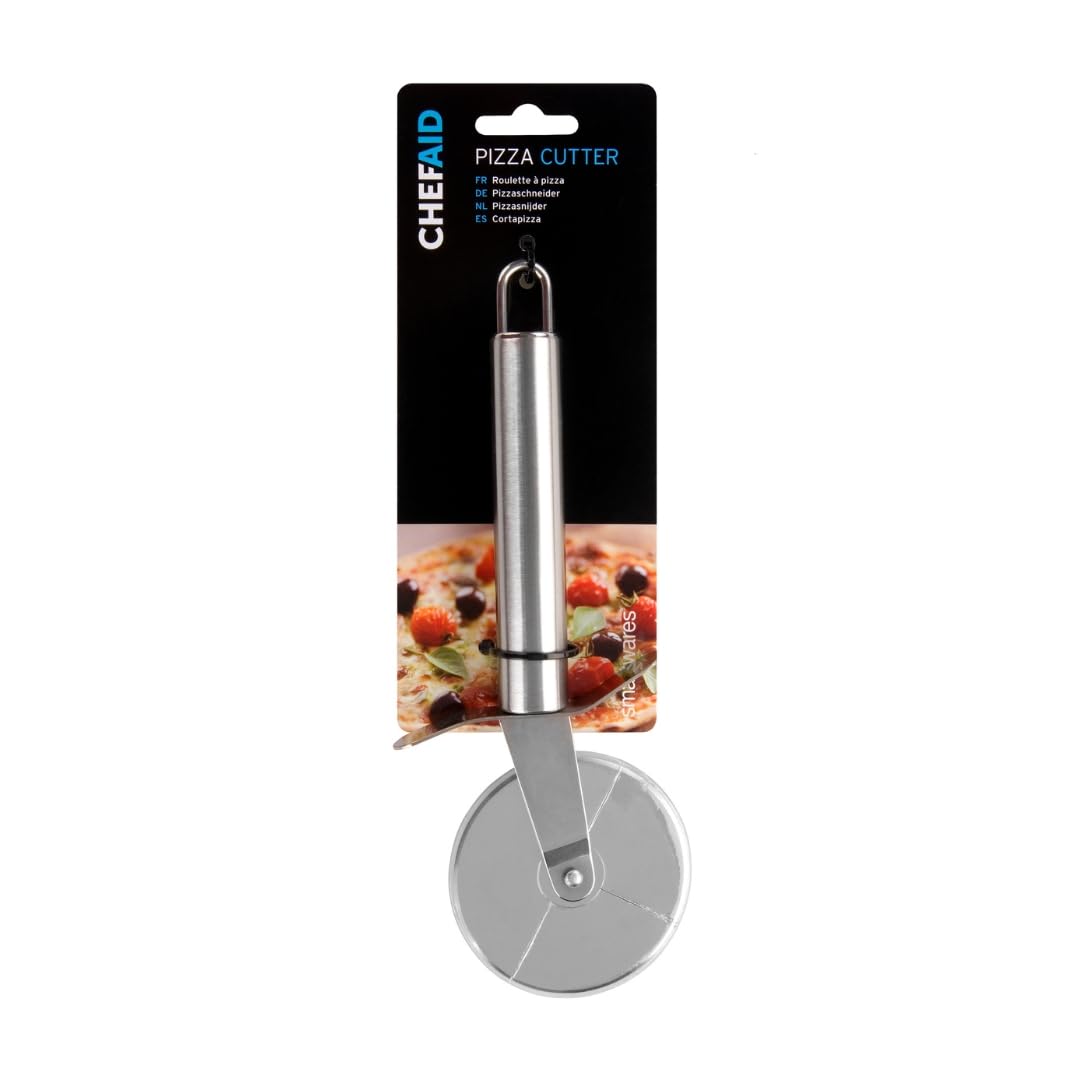 Chef Aid Pizza Cutter Wheel Stainless Steel with Finger Guard, Non Slip Cutting Wheel, Dishwasher Safe with Hanging Loop