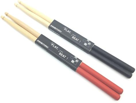 DIAOSnx 5A Drumsticks, Non-slip Handle Drum Stick, Solid Wood, Pack of 2 - Red &amp; Black