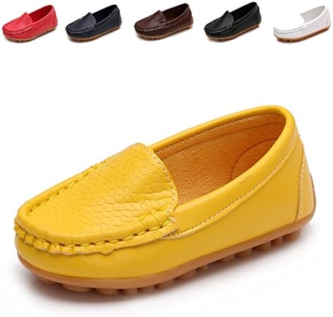 Goeao Toddler Boys Girls Leather Loafers Slip On Boat Dress Shoes Flat (11.5 M US Little Kid, Yellow)