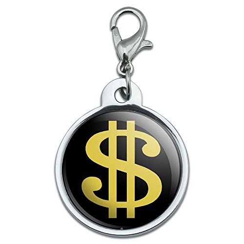 Chrome Plated Metal Small Pet ID Dog Cat Tag Symbols - Dollar Sign Gold and Black
