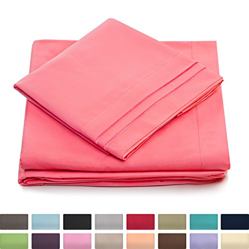 King Size Bed Sheets - Brink Pink Luxury Sheet Set - Deep Pocket - Super Soft Hotel Bedding - Cool & Wrinkle Free - 1 Fitted, 1 Flat, 2 Pillow Cases - Coral King Sheets - 4 Piece