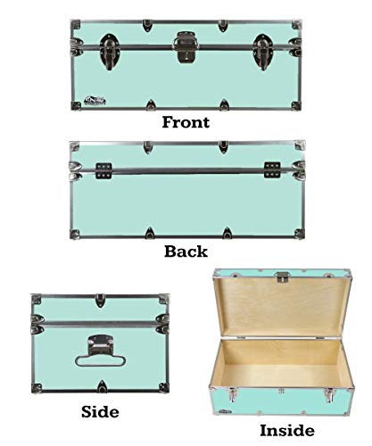 C&N Footlockers Happy Camper Trunk with Wheels - Camping Storage Chest - Durable with Lid Stay - 32 x 18 x 13.5 Inches (Mint) - Thumbnail 2