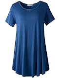 LARACE Women Short Sleeves Flare Tunic Tops for Leggings Flowy Shirt (L, Steel Blue)