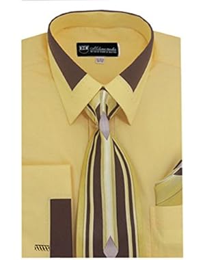 Men's Fashion Dress Shirt With Contrast Design Tie Hankie & Cuffs