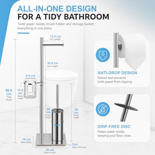 DAZI Stainless Steel Self Standing Toilet Brush with 2 Toilet Brush for Deep Cleaning of the Sink