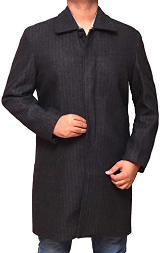 Mens Long Trench Stripe Coat | Black, M