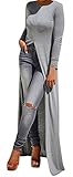 Imily Bela Women's Long Sleeve O-Neck Slit Front Long Shirt Dress