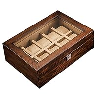 XSWZAQ 10 Slot Wooden Watch Display Case Glass Top Jewelry Collection Storage Box Organizer Cherry Wood