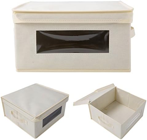Supwov Collapsible Storage Cube Basket Bins Cloth Folding Box Closet Drawers Container Dresser Basket Organizer Shelf Foldable for Underwear Sock Bra Tight Kids Toy Non-woven with Window(1 Pack Ivory)