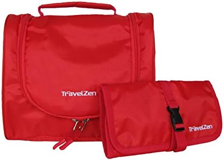 TravelZen Flexible Travel Toiletries Kit, A 2 in 1 Hanging Toiletry Bag with Multi Use Wallet. Organize any bathroom for make up or shaving (Red)