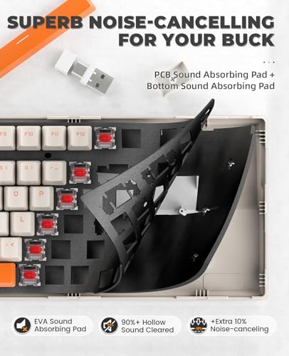 Wireless Mechanical Keyboard, Trip Mode 2.4G and BT5.0 2-in-1 Receiver, Type-c, 100 Keys Hot Swappable Switches, Gaming Keyboard with Number Pad, for PC Gamers or Mac or Windows (Khaki)