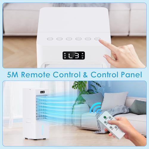 Windowless Portable Air Conditioners, 6L Swamp Cooler, 3-IN-1 Evaporative Air Cooler with 4 Ice Packs, 4 Modes & 3 Speeds, Auto Oscillating, 12H Timer, Remote, Quiet Cooling Fan for Home